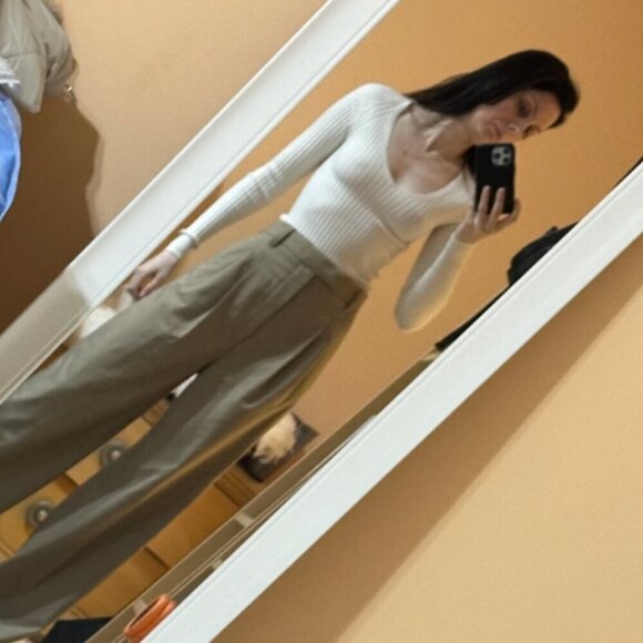 Zara Beige Pleated High Rise Wide Leg Palazzo Pants Trousers Size S - Picture 3 of 4